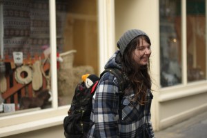 Danni carrying our mascot, Jamie the Puffin