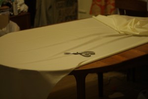 My nanny's dining table is coming in pretty handy - with the central leaf inserted it's pretty massive and makes a perfect cutting table.